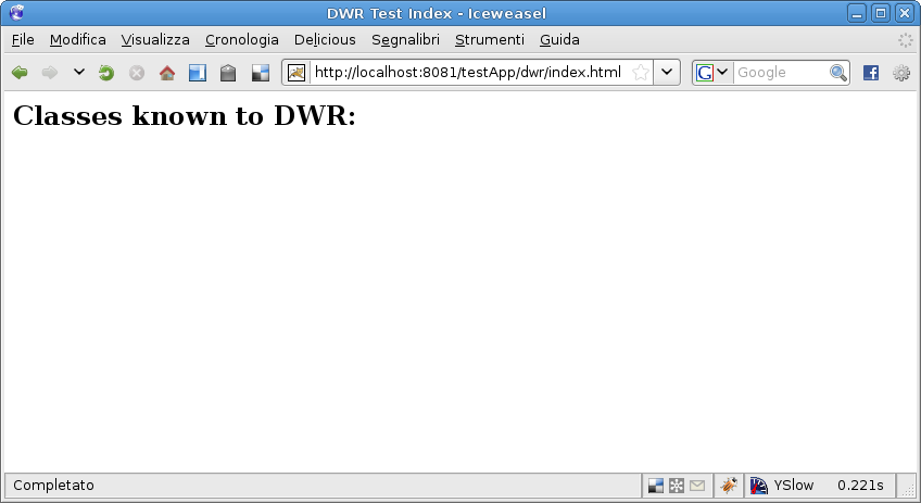 The empty DWR Test Page