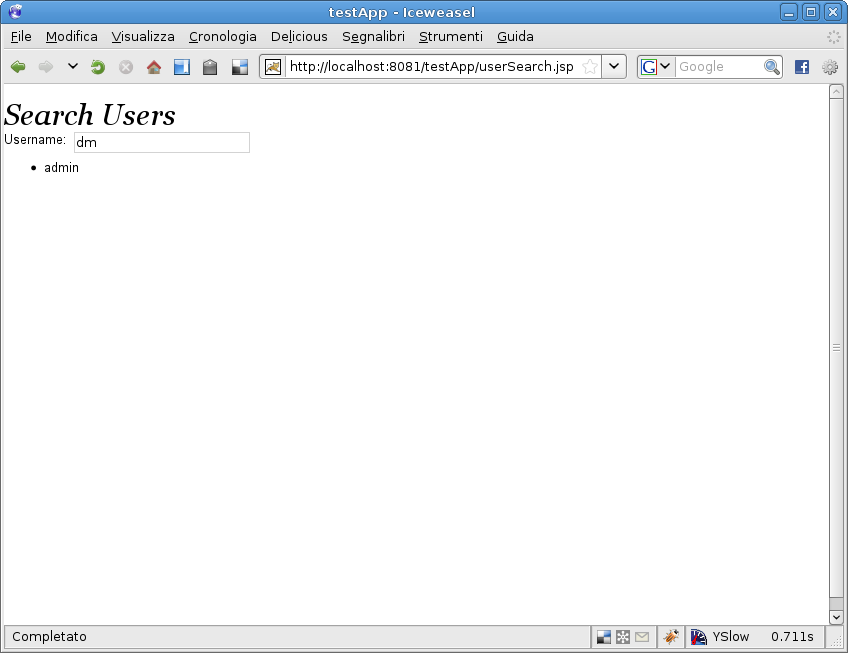 The userSearch.jsp page in action